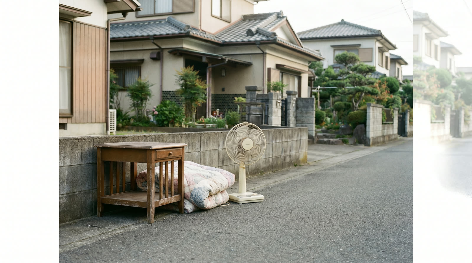 Oversized garbage set out neatly at a Japanese residential collection point